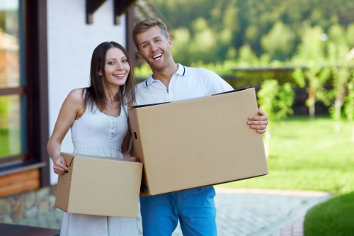 Packed boxes and furniture prepared for removals in Streatham