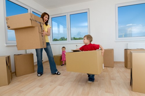 Packed household boxes ready for a house move in Streatham