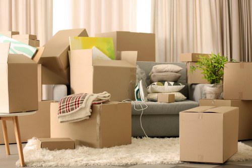 Packed boxes and household items prepared for transport in Streatham