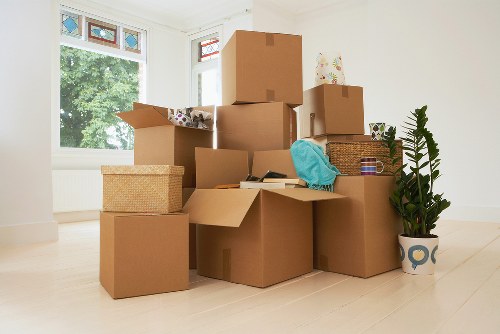 Loaded moving van secured for transport